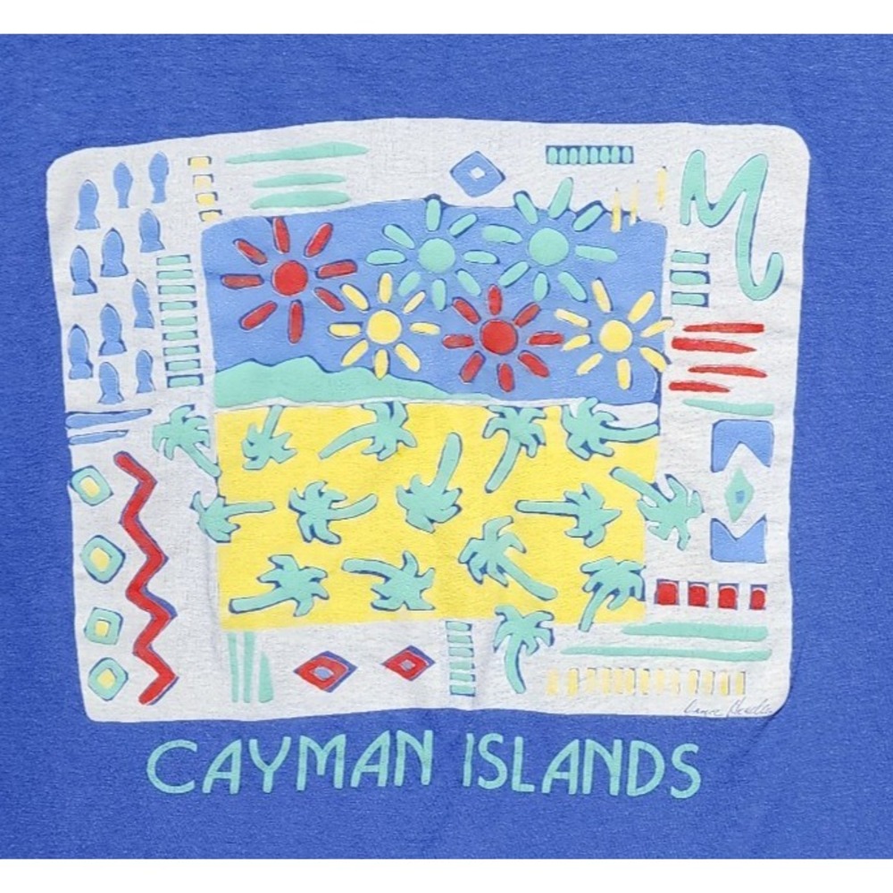 Hanes Beefy-T Cayman Islands Single Stitch USA Size Large Beach Summer Palm Tree